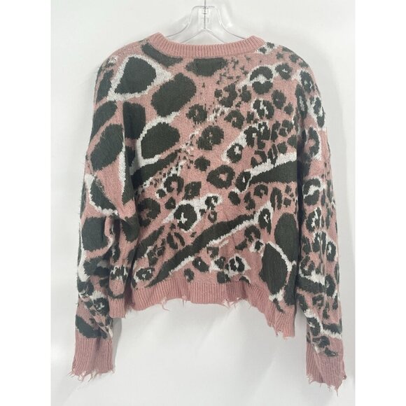 Elan Boho Grunge Animal Print Sweater Pink Sz Small - Picture 6 of 7